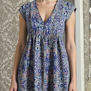 VESTITO CORTO DI SETA BLUE MANICHE CORTE