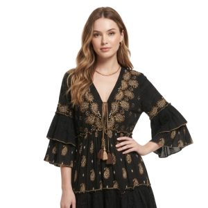 Bohemian Embroidered Tiered Maxi Dress